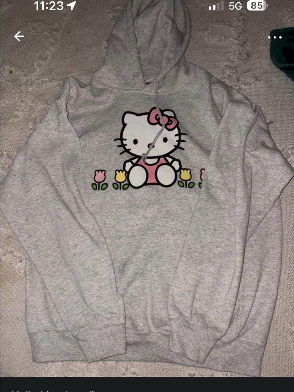 Hello Kitty Gray Pullover Hoodie with Pink and Yellow Details